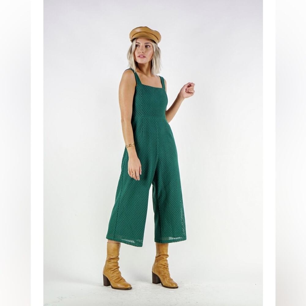Women's MINKPINK Emerald Green Sleeveless Diamond Textured Wide Leg Jumpsuit S